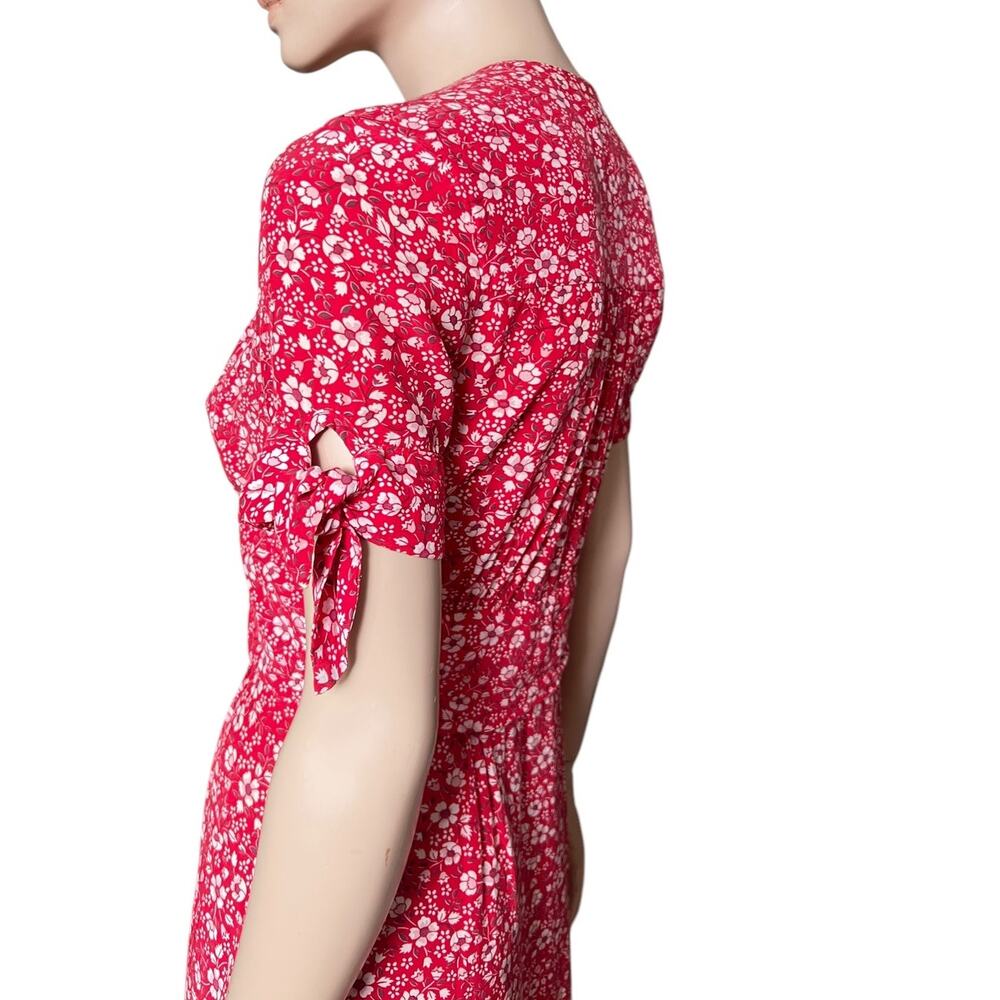 Rouje Laura Midi Dress Red Floral Print Sz 36 Short Sleeves V-Neck 100% Viscose - Picture 11 of 16